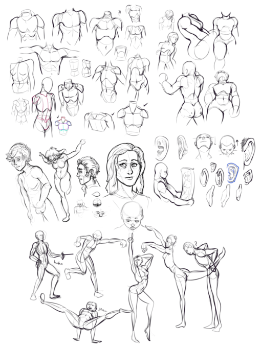 Drawing drill #9: <br/>Shoulders, bodies, faces, ears, gestures by Smirking Raven