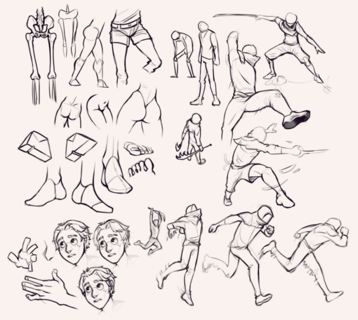 Drawing drill #14: <br/>Hips, foot, gestures, poses and hands & faces by Smirking Raven