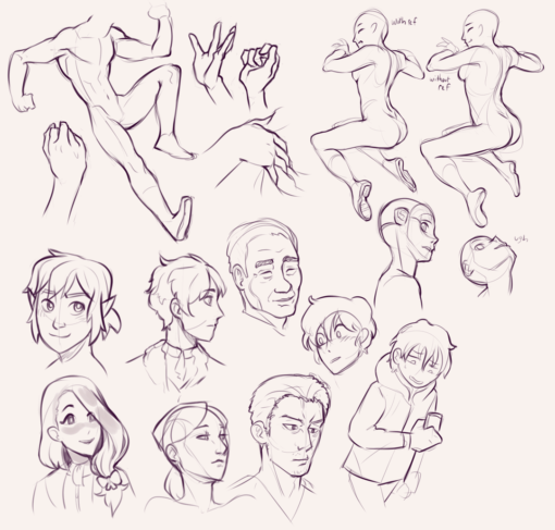 Drawing drill #64: <br/>faces hands and poses by Smirking Raven