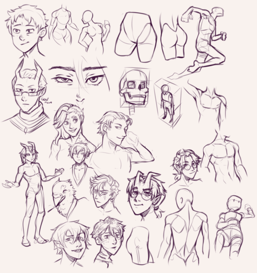 Drawing drill #74: <br/>Faces, handsome boys, backs by Smirking Raven